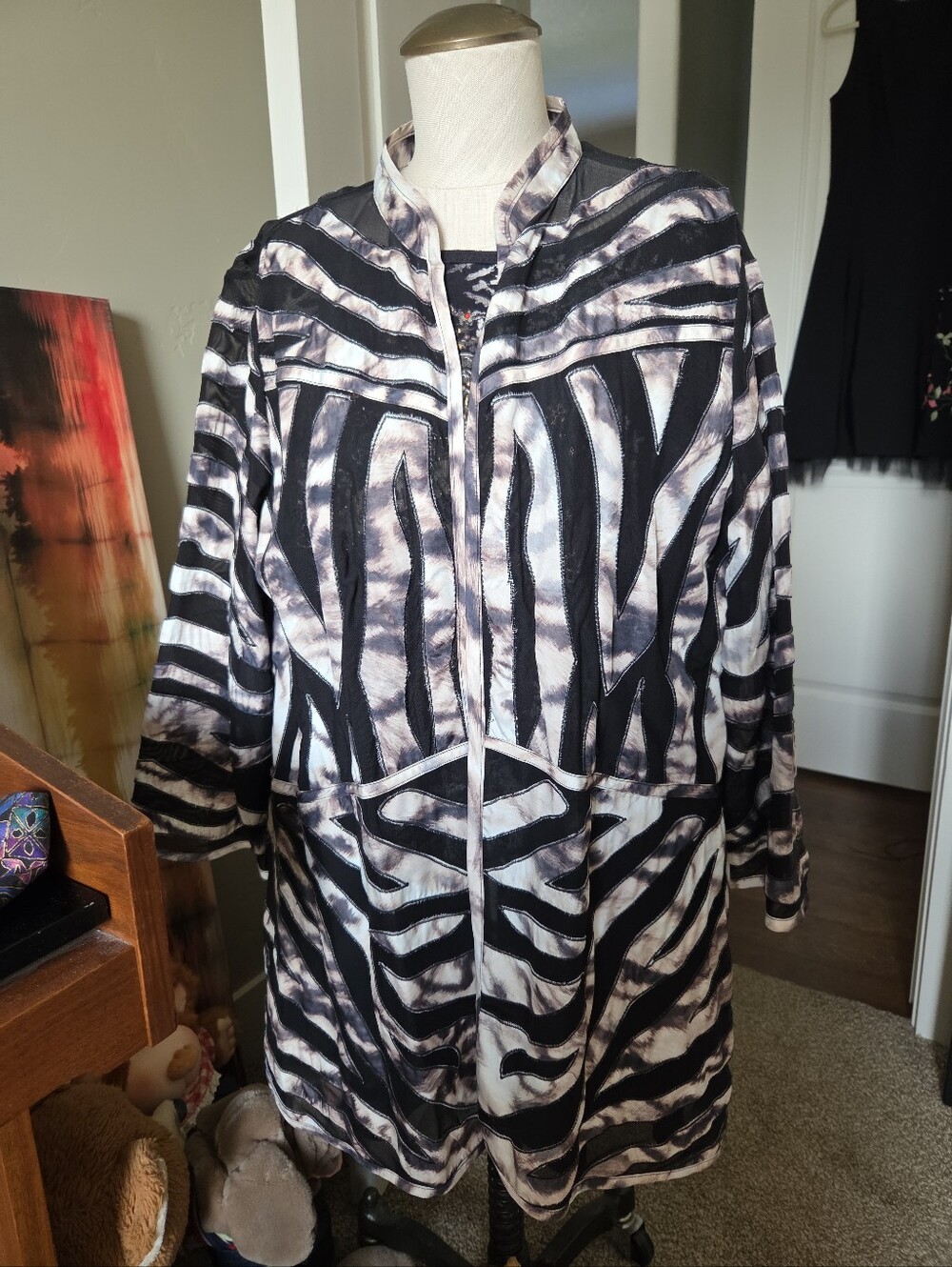 Travelers Collection by Chico's Womens Tiger-Striped Jacket Size 3 Black/Tan